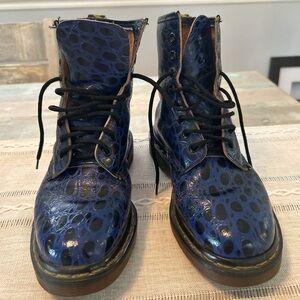 Dr. Martens Blue Croc-Embossed Combat Boots